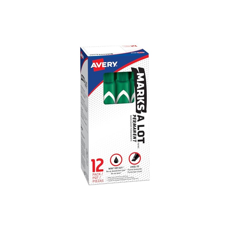 Avery Marks-A-Lot 8885 Marcador Jumbo Punta Cincel, verde, 12 Piezas