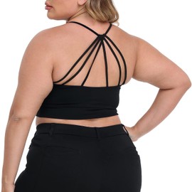 HDE Women's Sports Bra Strappy Cross Back Yoga Top Plus Size Workout Bralette Black