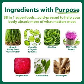 MacroLife Macro Greens Powder 38 Superfood Probiotics Antioxidants Digestive Enzymes & Adaptogen Supplement - Daily Super Green Juice & Smoothie Mix - Non-GMO Vegan Gluten-Free - 10oz (30 Servings)