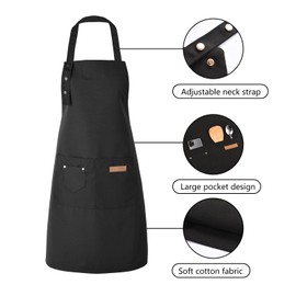 Tosewever Art Aprons for Women Painting Pottery Baking, Mens Buckle Straps Kitchen Apron with Pockets for Chef Cooking (Black)