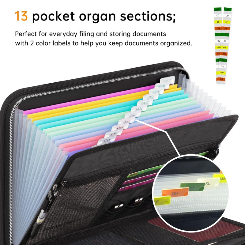 Tamfile Fireproof Accordion File Organizer with Handle, 13 Pocket Transparent
