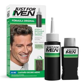 Just For Men Tinte colorante para hombre en shampoo, castaño oscuro medio H40, ideal para cubrir 100% de las canas, 66ml