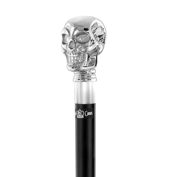 Silver-Plated Chrome Skull Handle Walking Stick with Black Beechwood Shaft