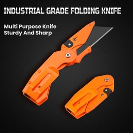 Lichamp 6-Pack Folding Utility Knife, Quick-Change Box Cutter with Razor Blades & Belt Clip, Portable Construction Tool for DIY, Outdoor & Warehouse Use, Orange