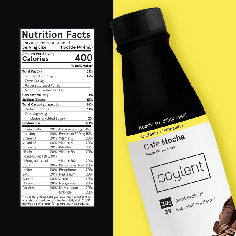 Soylent Complete Coffee Meal Replacement Shake, Cafe Mocha, Ready-to-Drink Plant