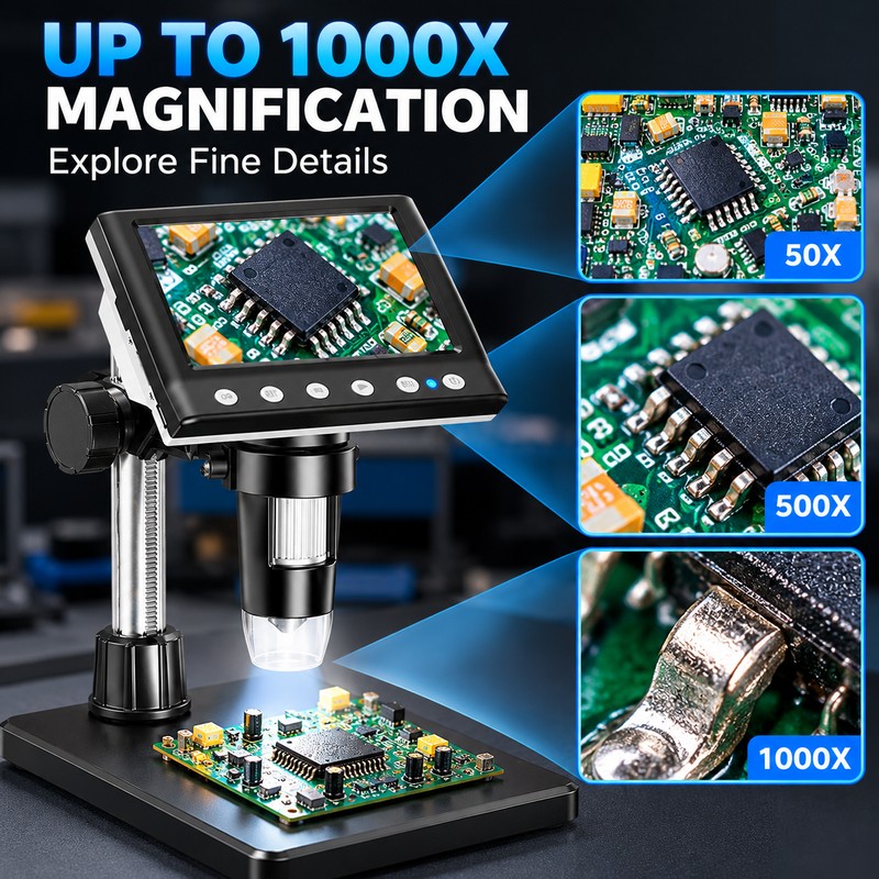 Digital Microscope for Electronics Inspection – 4.3-Inch IPS Screen, 1000X