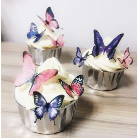 Edible Wafer Paper Butterflies set of Wedding Birthday Party (Purple Pink 72pcs)