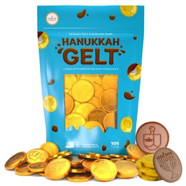 The Dreidel Company Chocolate Candy Milk Chocolate Coins, Hanukkah Gelt, Gold Coins, Made with Belgian Chocolate, Gluten Free, Non GMO, Nut-Free, Kosher Certified (100-Pack)
