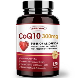 ZEBORA Coq10-300Mg-Softgels Con Pqq, Bioperina Y Omega-3, 120 Porciones Suplemento De Coenzima Q10 (Ubiquinona) Para Alta Absorcin, Potente...        