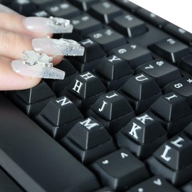 Raised Keyboard Sticker with DIY Character Decals for Nail Art Typing, Adhesive Silicone Keycap Pad with Alphanumeric Decals for Long Nails Gaming