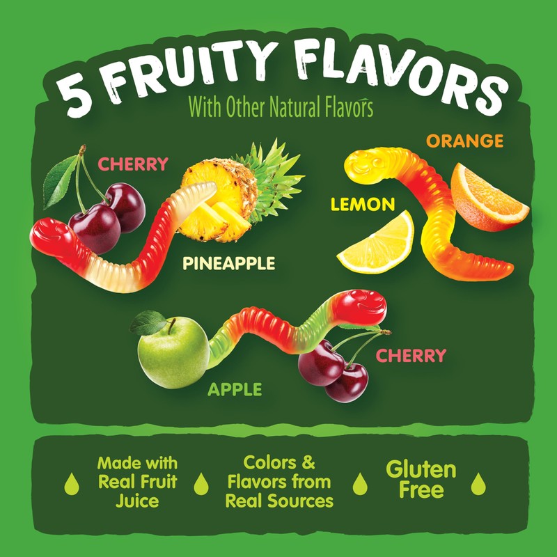Black Forest Gummy Worms Candy, Made With Real Fruit Juice,