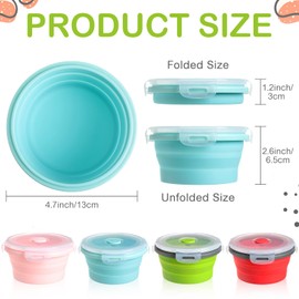 Suclain 4 Pcs Camping Bowl with Lid Collapsible Silicone Bowl Lunch Box Salad Bowl Expandable Food Storage Container Folding Travel Bowl for Hiking Camping(Red, Pink, Blue, Green,12 oz)