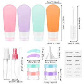 Botellas de Viaje Recargables,Paquete de 16 Contenedores de Silicona Reutilizable,Envases para Viaje a Prueba de Fugas,2 Onzas+3 Onzas,Recipientes Exprimibles sin BPA para Champú,Acondicionador,loción