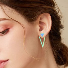 REELMAR Rainbow Triangle Earrings for Women Geometric Ear Jacket Earrings Front and Back Triangle Stud Earrings Stainless Steel Gothic Punk Earrings Jewelry (Rainbow)