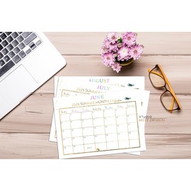 Summer Monthly Calendar, June July & August, Gold Border Design with summer vibes, magnetic stripe 8.3 x 11.7"