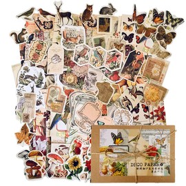 JohnLone 200 Piezas de Suministros de Diario de Basura Vintage, Pegatinas Vintage, Papel Decorativo, Suministros de Albumes de Recortes, Pegatinas de Naturaleza de Plantas de Mariposa