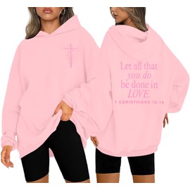 ASTANFY Christian Sweatshirts for Women Jesus Religious Faith Hoodies Inspirational Graphic Tee Long Sleeve Pullover Shirts Pink