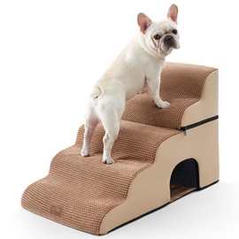 COZY KISS Wide Dog Stairs for Bed with Tunnel 19.7" Width, Foam Detachable Large Dog Step for Small Dog, Puppy or Cats, Medium Pet Ramp for High Bed or Car, 19.7x33x22.4 inch, 5 Step, Light Brown