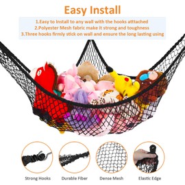 KOHUIJOO Stuffed Animal Hammock, Jumbo Toy Storage Net 83" Wall Sling Corner Extra Large Kids Children Mesh Toy Net Organizer (Black, 83 Inch)
