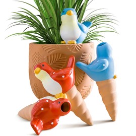FirstGift 4 Pack Plant Self-Watering Stakes Terracotta Automatic Plant Waterer Devices Watering Globes Self-Watering Clay Planters Devices Perfect for Vacation Garden Plant Care （Blue/Red Bird）