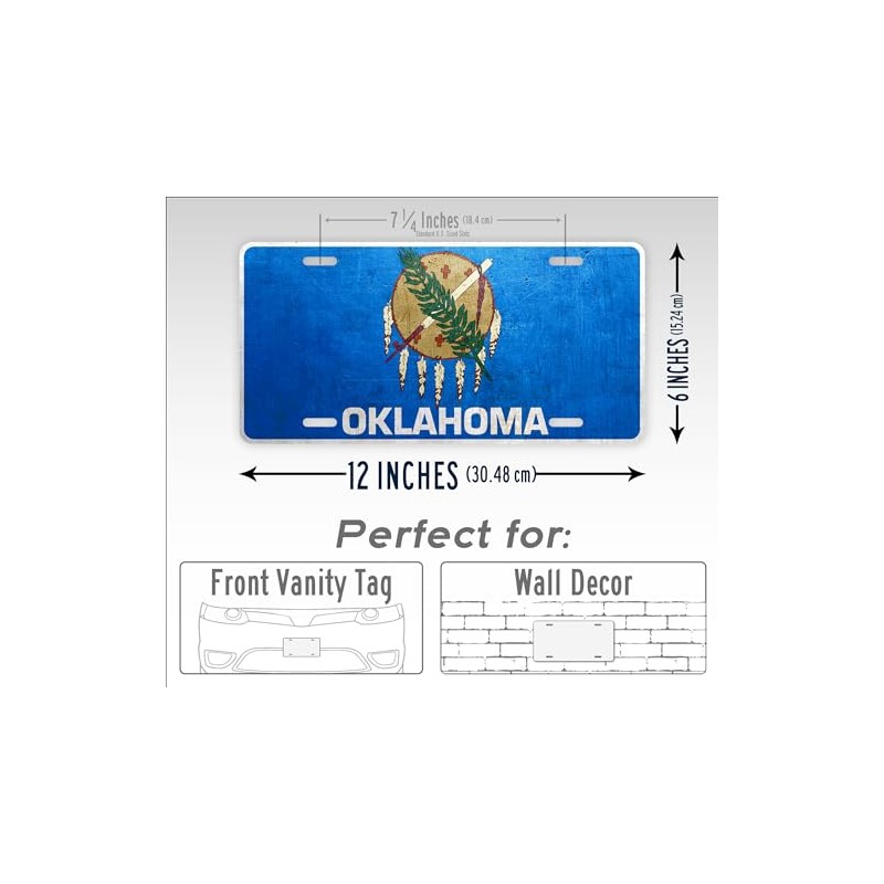 Weathered Metal Oklahoma State Flag License Plate Rustic Americana OK
