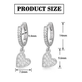 Xinlon Earrings 925 Silver for Women Heart Pendant Earrings Hypoallergenic Hoop Earrings Silver 925 Small with Cubic Zirconia Stud Earrings Hanging for Women with Heart Ideal Gifts for Partner Friends