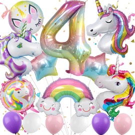 4th Birthday Decorations - Girl Party Supplies with Number 4 Foil Balloons