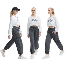 FARUNGS Quick Dry Cargo Pants Lightweight Tactical Hiking Pants with 5 Pockets for Women,Stretchy Waist and Water Resistant Grey