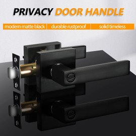 LEIFIDE 15 Pcs Privacy Interior Door Levers Heavy Duty Square Design Door Handles Matte Black Knob Interior Bedroom and Bathroom Door Handle Keyless Hardware Reversible for Right Left Handed Door