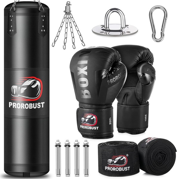 Prorobust Punching Bag for Adults, 4ft Oxford Heavy Boxing Bag Set with 12oz Gloves for MMA Kickboxing Boxing Karate Home Gym Training (Unfilled)