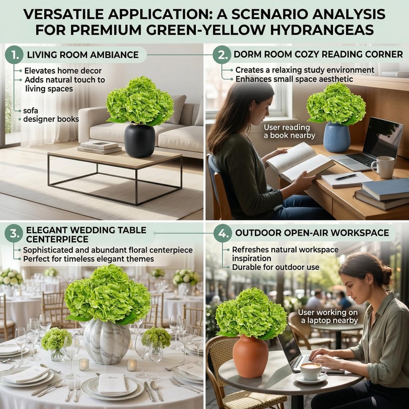 4 Pcs Real Touch Artificial Hydrangea flowers，Realistic Fake Flowers，Green