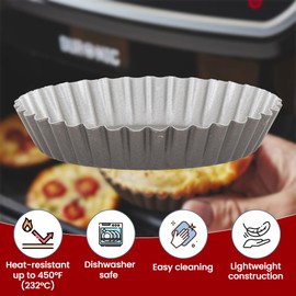 ASAB 4X Air Fryer Accessories Non Stick Tin for Cooking Baking Roasting Durable Skandia Reusable Dishwasher Oven Safe Mini Air Fryer Tray Food Grade Baking Tray for Quiche Tart (Mini Fluted Round Dish