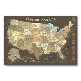 National Parks Map Poster with USA Travel Destinations - Brown Edition US Travel Map Wall Posters - National park checklist (30W x 20H inches)