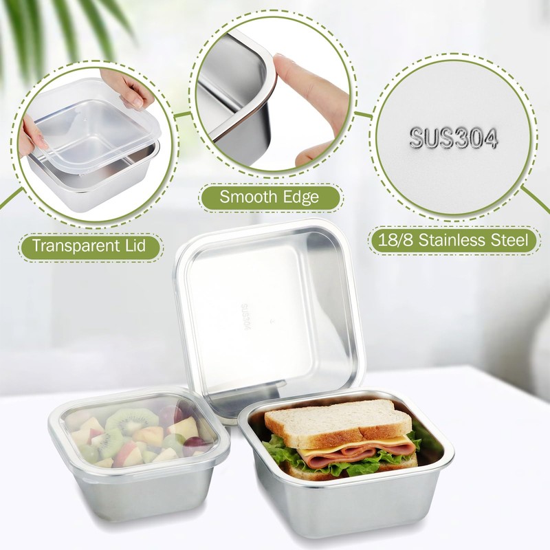 6 Pcs 304 Stainless Steel Food Storage Containers with Lids,