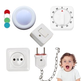 Potatomato Busy Board Accessories & Activity Board - 4-Piece DIY Accessories for Toddlers - Sensory Board Light Parts - Socket with Plug - Switch, LED Light, Timer - Montessori Learning Toy