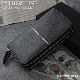 Groove Gear ggs-1046 Men's Long Wallet, Round Zipper, Double Zipper, Python, Switchable, Snakeskin Leather, Genuine Cow Leather, Long Wallet, Black