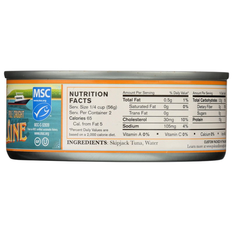 POLE AND LINE Skipjack Tuna in Water No Added Salt,