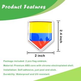 Newperlite Colombia Flag Decal Sticker Car Emblem Colombian Flag Car Decoration Accessories Chrome Shield for Truck Vehicles Cars, 2 Pack