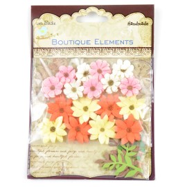 Little Birdie Mixed Media Paper Flowers in Pink, Orange, Yellow - 16 Miniature Craft Flowers