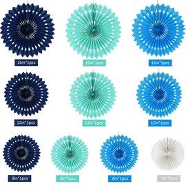 BEISHIDA Blue White Hanging Honeycomb Round Paper Fans Decoration Kit for Baby Boy Shower 1st Birthday Navy Ocean Wedding Under The Sea Theme Photo Booth Backdrops Paper Party Supplies（11packs）