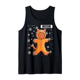 Christmas Gingerbread Man with Cute Cat Costume Tank Top