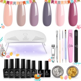Beetles Gel Nail Polish Kit with U V Light Starter Kit, Gel Polish Soak Off Nude Gray Purple Mauve Gel Polish Kit with U V LED Nail Lamp, Base Gel Top Coat DIY Home Manicure Gifts for Women