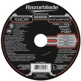 Flexovit® 4-1/2" X .045" X 7/8" RAZORBLADE® 60 Grit Aluminum Oxide Grain Reinforced Type 1 Thin Cut-Off Wheel (F1207 Pack of 25)