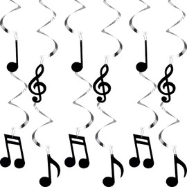 Chris.W 12 Pieces Musical Note Hanging Swirl, Music Foil Whirl Theme Party Decoration, Cutout Spiral, Glitter Musical Sign Whirls for Wedding Birthday Party Supplies Concert(Black)