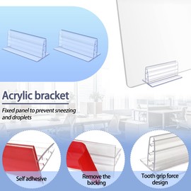 Tenalleys 6Pcs Sneeze Guard Holder, Self Adhesive Acrylic Panels Holder 1/8" to 1/4" Thick Sneeze Bracket Mouth to Fasten Glass Plate for Desk Table Counter
