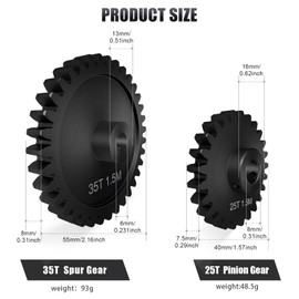 Main Gear 35T M1.5 Shaft with Bearing 45# Steel D-Shaped Hole Spur Gear with 25T Pinon Gear for TRAXXAS-1/5 X-MAXX 6S/8S Monster Truck and 1/6 4WD XRT 8S-78086-4, 1.5 Mod Large Transmission Gear Part