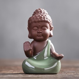 EVECILOO Ceramic Cute Baby Buddha Statue, Purple Clay Peaceful Rulai Buddha Statue, Happy Baby Buddha Statue, Monk Figurine, Office Desktop Mini Statue, Tea Ornaments, Monk Home Decoration (3)