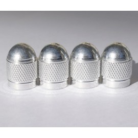 Silver Dome Aluminum Tire Valve Stem Caps with Neoprene O-Ring - Set of Four - Universal, Fits All Vehicles and Bicycles