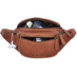STILORD 'Eliah' Leather Waist Bag Vintage | Unisex Belt Bag for Travel, Festivals, and Outdoor | Genuine Leather Fanny Pack for Phone, Camera, and Valuables, Colour:Cognac-Brown