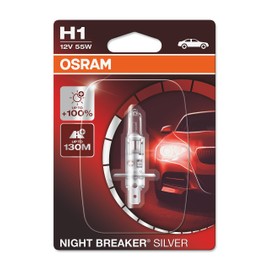 OSRAM NIGHT BREAKER SILVER H1, +100% more brightness, halogen headlamp, 64150NBS-01B, 12V, passenger car, single blister (1 lamp)